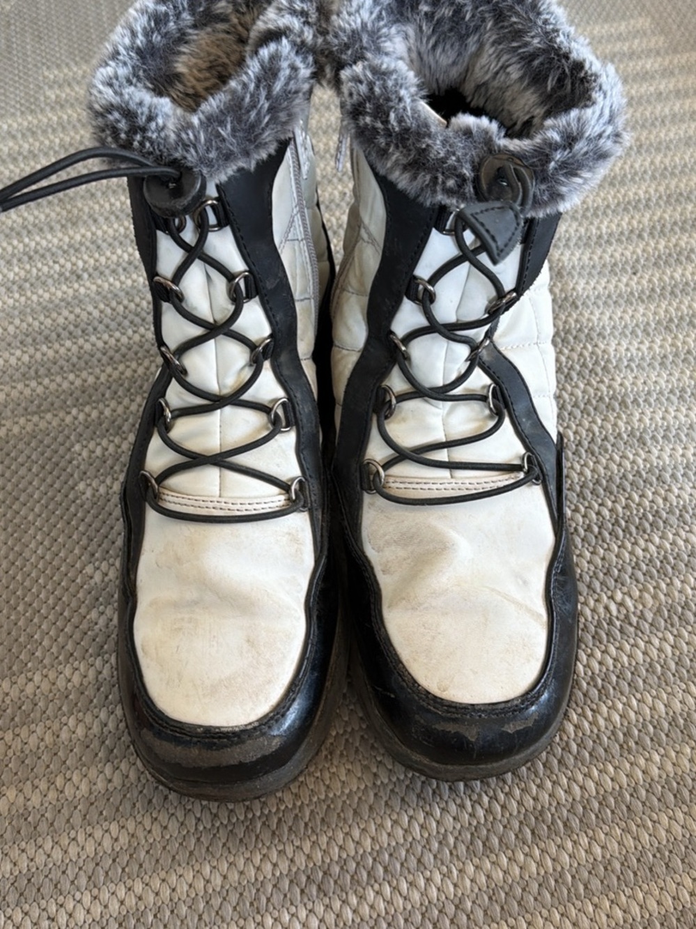 totes Black and White Faux-Fur Lace-Up Winter Boots